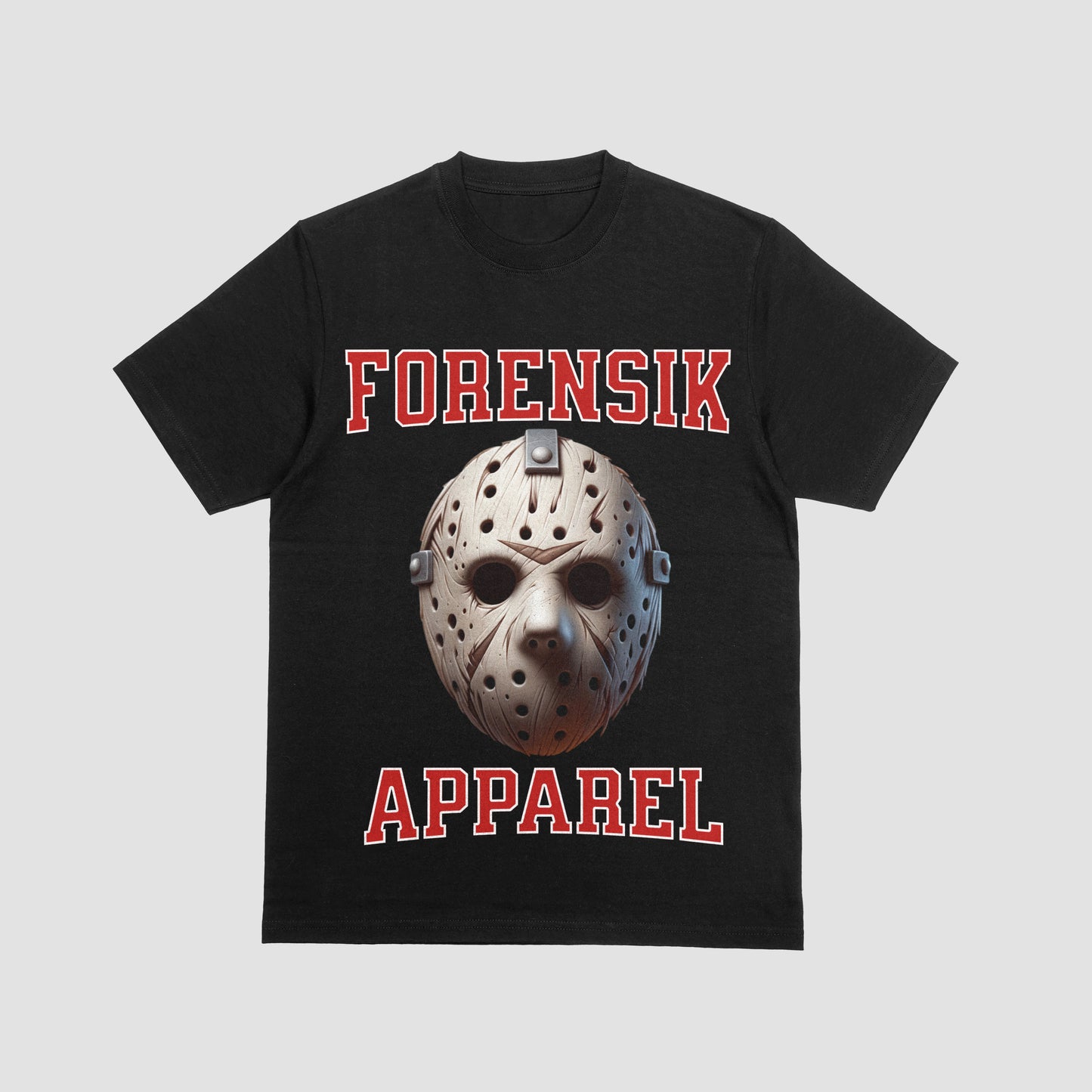 black t shirt red letters