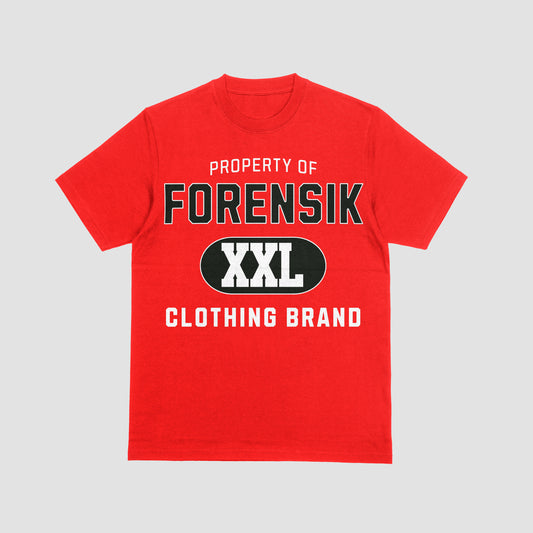 PROPERTY OF FORENSIK T SHIRT RED ALSO BLACK SHIRT